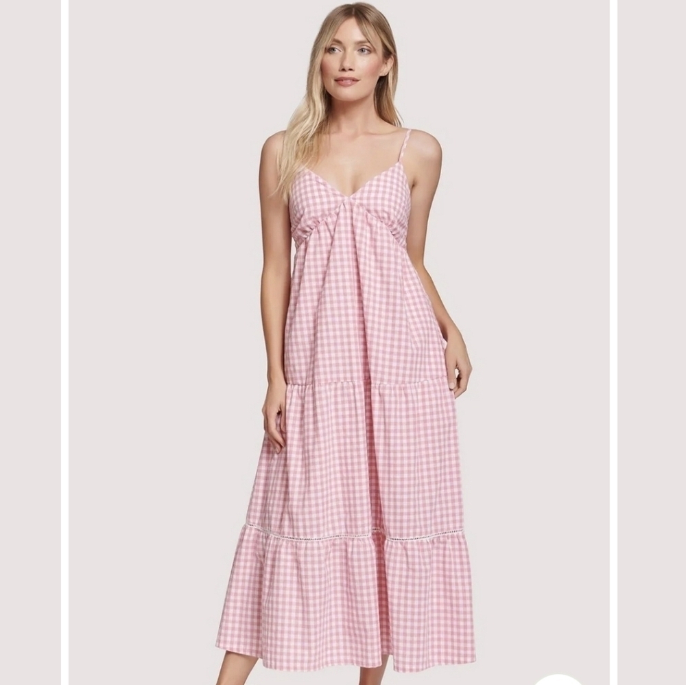 Pink Gingham Maxi Dress Pockets